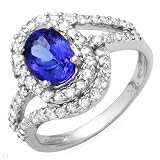 Stylish Ring with 2.14 CTW Precious Stones - Genuine Clean round Diamonds and Tanzanite Made of 14K White Gold