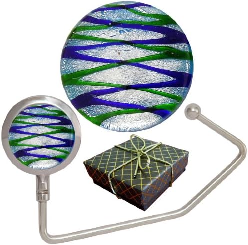 Chatt Murano Style Glass (blue green) long purse hook in Gift Box w/pouch