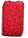 Rubberized Laser Cut Flower Design on Red Snap on Hard Skin Faceplate Cover Case for Blackberry Curve 8520 8530