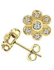 14k Yellow Gold Diamond Children Flower Earrings (0.22Cttw, SI Clarity, H Color)