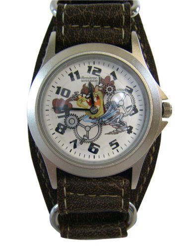 Looney Tunes Taz Watch - Tasmanian Devil wristwatch with brown leather band