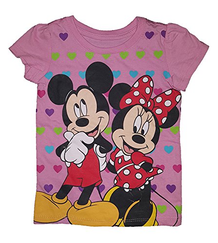 Disney Mickey and Minnie Mouse Heart Background T-Shirt - Pink