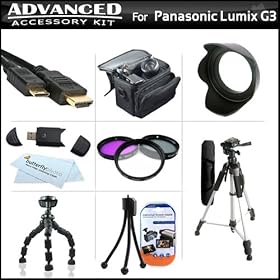 Advanced Accessory Kit For Panasonic LUMIX DMC-G3, DMC-GF3 Digital Camera Includes Deluxe Case + 57 Pro Tripod + Mini HDMI Cable + High Resolution 3PC Filter Kit (UV-CPL-FLD) + Lens Hood + Flexible Tripod + USB 2.0 SD Card Reader + Screen Protectors +