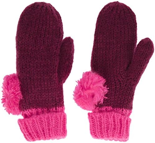 LEBIG Little Girls' Dot Knit Mitten - Deep Red - M/L
