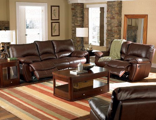 2pc Recliner Sofa & Loveseat Set in Brown Leather Match