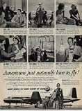 51qgxQuX%2BLL. SL160  Americans just naturally love to fly the Douglas DC 6, featuring Judson S. Sayre of Bendix Home Appliances, Mr Dan Thornton, Hereford Breeder of Gunnison, Colorado, Diana Blair Kenway of Greenwich, Connecticutt, a receptionist at Owens Corning Fberglass Corp., Mrs Robert Allen of Seattle, WA, Mrs William Shnapier of Miami Beach, Florida, and Dartmouth Junior and Football Star Vincent Jones of Long Beach, CA ..... 1950 Douglas Aircraft DC 6 ad, A0929