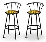 2 Tiger Animal Print Specialty / Custom Black Barstools with Backrest Set