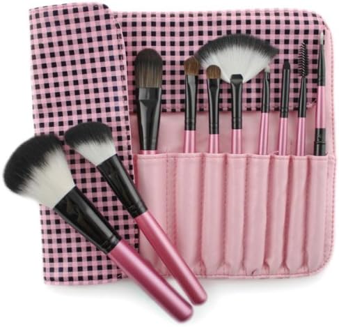 Fashion Century Lady - 10 Pcs 10 Pieces Maquillage Maquiagem Makeup Brushes with Pink Plaid Case Professional Set Cosmetics