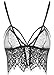 Wink Gal Women's Floral Strappy Longline Sheer Lace Bralette Transparent Fringe Tank Cami Crop Tops Black Medium
