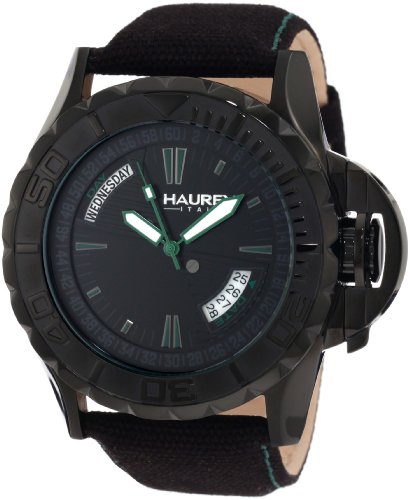 Haurex Italy Men's 8N365UNV Black Sea Day and Date Black PVD Sport Canvas Strap Watch