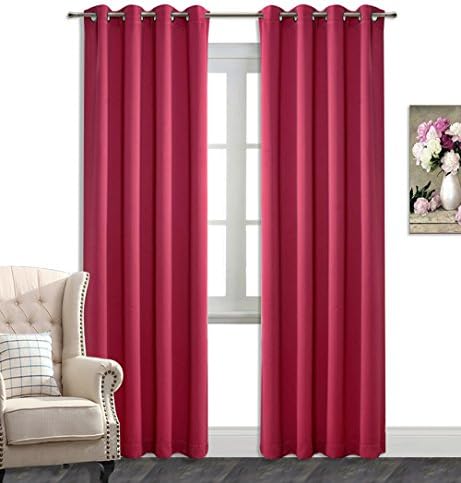 AmazonCurtains Room Darkening Thermal Insulated Solid Grommets Curtains/Drapes (W 52" x L 84", Rose Red)