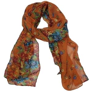 eFuture(TM) Orange Fashion Soft Paris Yarn With Flower Pattern Long Muffler Shawl Scarf Wraps +eFuture's nice Keyring