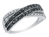 Black and White Diamond Criss Cross Ring 1/2 Carat (ctw) in 14K White Gold