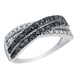 White and Black Diamond Ring 1/2 Carat (ctw) in 14K White Gold