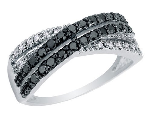 White and Black Diamond Ring 1/2 Carat (ctw) in 10K White Gold