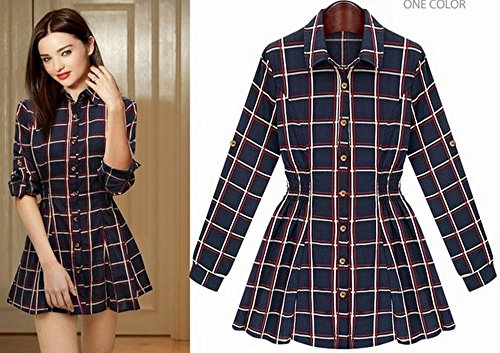 シャツ カジュアルシャツ ワンピース 大きい サイズ 有 チェック 柄 ワンピ セレカジ 長 袖 フレア スカート 紺 (オリジナル・ブレスレットとサシェセット)