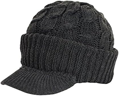 Urbanhatshop Newsboy Cable Knitted Visor Beanie Bill Winter Warm Hat All Colors (Charcoal)
