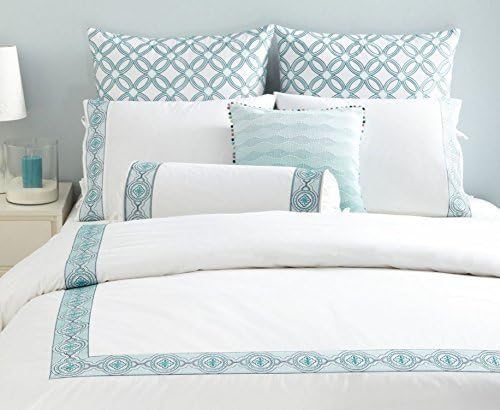 Sky Bedding, EMBROIDERED FRAME Full/Queen Duvet Cover Set, Blue by SKY TEXTILES-BLM