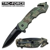forrest green camo Fast Spring Assisted rescue Knife seatbelt cutter glass breaker