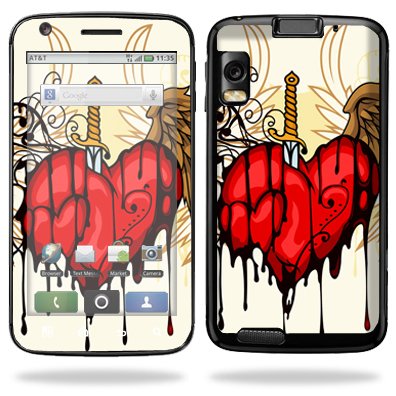 Protective Vinyl Skin Decal Cover for Motorola Atrix 4G Cell Phone - Stabbing Heart