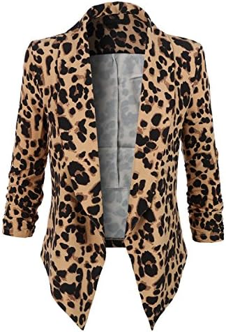 Kenliee Womens Ultra Lightweight Summer Open Front Draped Tuxedo Blazer RBKWJC2103_LEOPARD XXX-Large