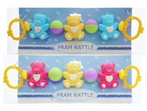 Teddy Bear Pram Stroller Buggy Rattle Baby Activity Toy Blue Picture