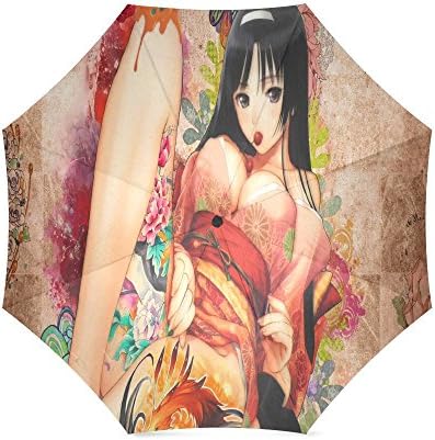 Design Custom Japanese Geisha Girl Art Folding Portable Outdoor Rain /Sun Umbrella Beach Travel Shade Sunscreen For Women/Men