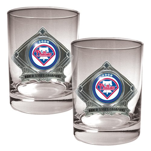 2008 World Series Champion Philadelphia Phillies 2pc 14oz Rocks Glass Set