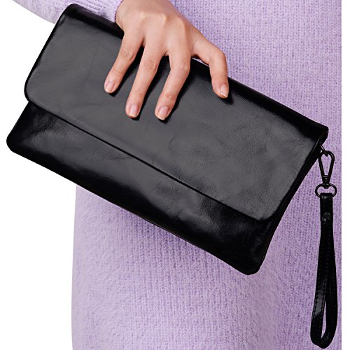 Jack&Chris® New Women Leather Envelop Clutch Shoulder Tote Bag Handbag Purse,WBGT035 (Black)