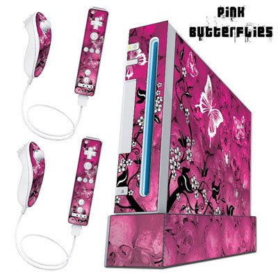 Nintendo Wii Console Skin - Butterfly Pink