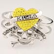 Silver Skull and Yellow Heart Crystal Bangle