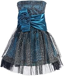 Junior Strapless Crystal Mesh Dots Print Satin Mini Dress  With a Sash 