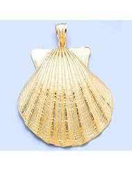 Gold Nautical Charm Pendant Scallop Shell Textured 2-D