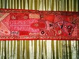Spectacular Red Zardozi India Sari Tapestry Wall Hanging Table Runner