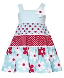 Rare Editions Toddler Girls 2T-4T AQUA-BLUE RED WHITE TIERED FLORAL DOT PRINT Spring Summer Party Dress