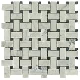 Clear view - basketweave in honed white carrara & roudy black