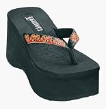 FUNN 3 1/2 Inch Trendy Gothic Sandal Punk Shoe Black Flip Flop Red Flame Demonia