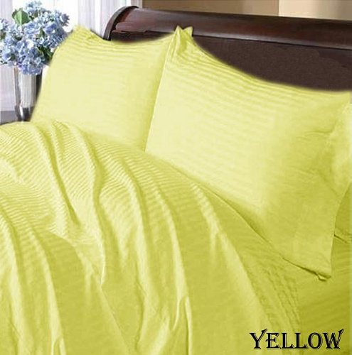 100 Egyptian Cotton 300TC Yellow StripeQueen Attached WaterBed Sheet Set