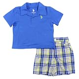 US Polo Assn Toddler Boys 2Pc Royal Blue Polo & Plaid Short Set