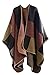Women's Blanket Winter Tartan Knitted Cardigans Scarf Shawl Poncho Cape (Khaki)
