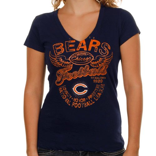 Chicago Bears Ladies Gunner Glitz T-Shirt - Navy Blue (Medium)