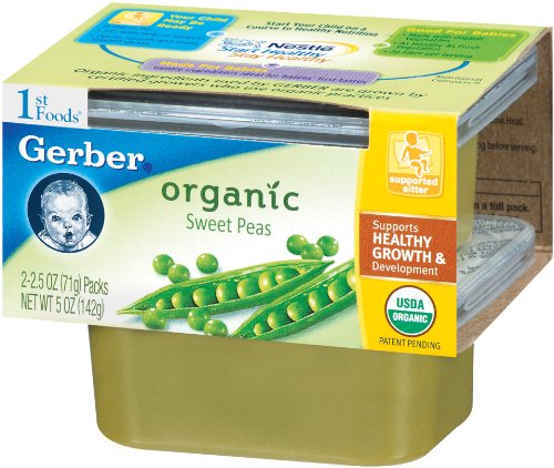 Gerber 1st Foods Organic Sweet Peas, 2-Count, 2.5-Ounce Tubs (Pack of 8)
