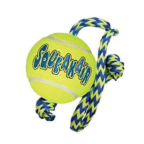 KONG Squeakair Tennis Ball with Rope Dog Toy, Medium, Yellow [2-Pack]