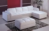 Luxurious Contemporary Furniture White Leather Sectional Sofa with Large Ottoman Set
