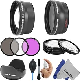Essential Kit for CANON Rebel (T3i T3 T2i T1i XT XTi XSi XS), CANON EOS (1100D 600D 550D 500D 450D 400D 350D 300D 7D 60D) - Includes: 58MM 2.2X Telephoto and Wide Angle High Definition Lenses + Macro Close Up Set (+1 +2 +4 +10) + Filter Kit (UV, Polarizing, Fluorescent) + Tulip Flower Lens Hood + Cl