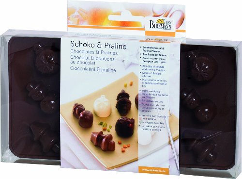 Birkmann 251687 Stampo per cioccolatini e praline natalizi, in silicone di qualità alimentare, in confezione regalo con ricette e istruzioni, 21,5x10,5 cm