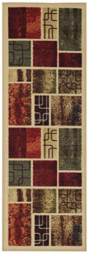 Anti-Bacterial Rubber Back RUGS RUNNERS Non-Skid/Slip 2x5 Runner Rug | Contemporary Frame Boxes l Indoor/Outdoor Thin Low Profile Modern Home Floor Bathroom Kitchen Hallways Colorful Decorative Rug