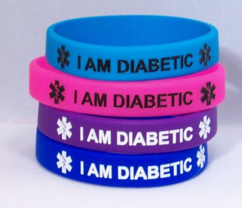 Silicone Diabetic Bracelet, 4 Pack, Bold Colors Large