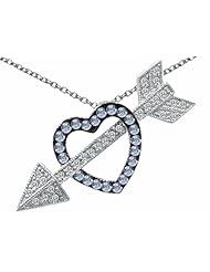 Original Star K (tm) Simulated Aquamarine Heart With Love Arrow Pendant in .925 Sterling Silver