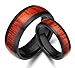 6mm/8mm Men's Women Not Fade Zirconium Black Titanium Ring with Mahogany Wood Inlay Comfort Fit Wedding Band